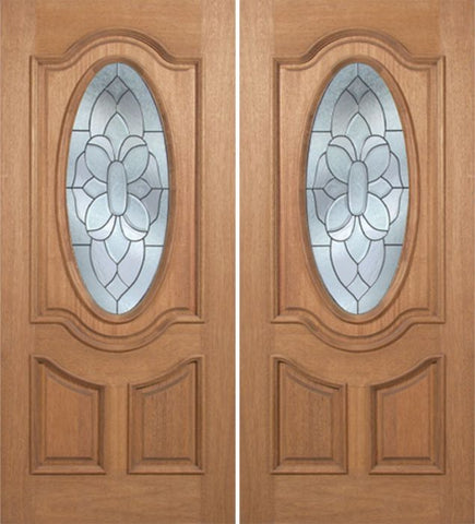 WDMA 60x80 Door (5ft by 6ft8in) Exterior Mahogany Carmel Double Door w/ BO Glass - 6ft8in Tall 1