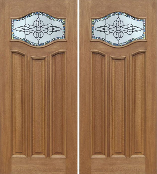 WDMA 60x80 Door (5ft by 6ft8in) Exterior Mahogany Wisteria Double Door w/ Tiffany Glass 1