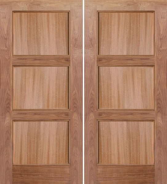 WDMA 60x80 Door (5ft by 6ft8in) Exterior Walnut 3 panel Shaker Contemporary Double Entry Door 1