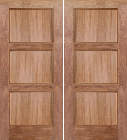 WDMA 60x80 Door (5ft by 6ft8in) Exterior Walnut 3 panel Shaker Contemporary Double Entry Door 1