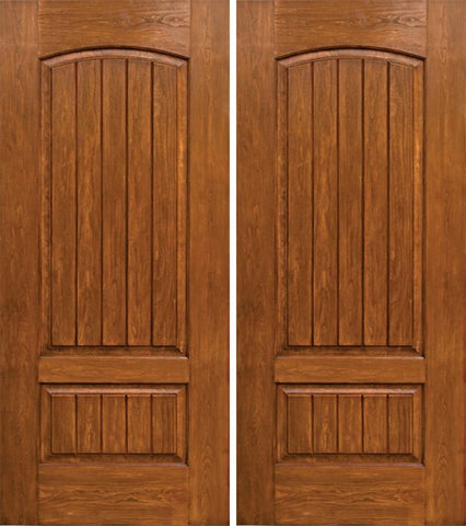 WDMA 60x80 Door (5ft by 6ft8in) Exterior Cherry Two Panel Camber Double Entry Door 1