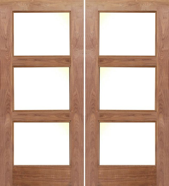 WDMA 60x80 Door (5ft by 6ft8in) Exterior Walnut 3 Lite Contemporary Double Entry Door 1
