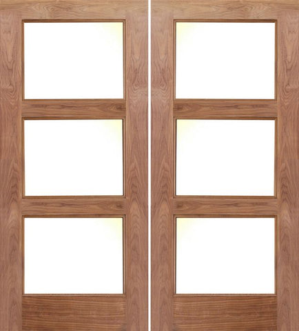 WDMA 60x80 Door (5ft by 6ft8in) Exterior Walnut 3 Lite Contemporary Double Entry Door 1