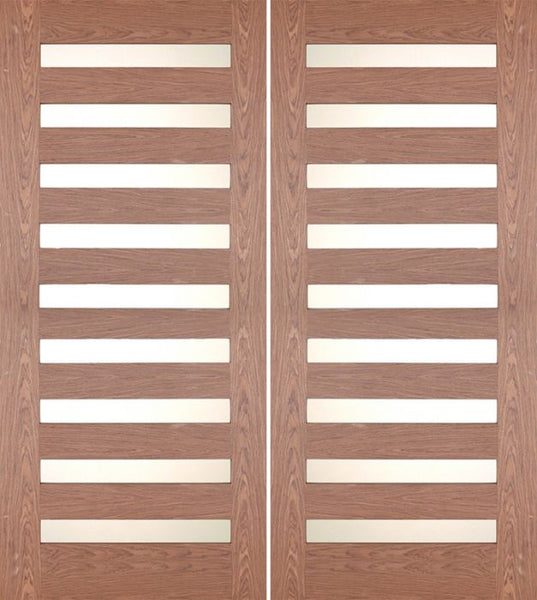 WDMA 60x80 Door (5ft by 6ft8in) Exterior Walnut Slimlite Contemporary Double Entry Door 1