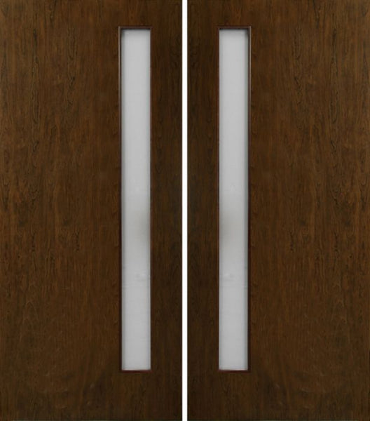 WDMA 60x80 Door (5ft by 6ft8in) Exterior Cherry Contemporary One Vertical Lite Double Entry Door 1