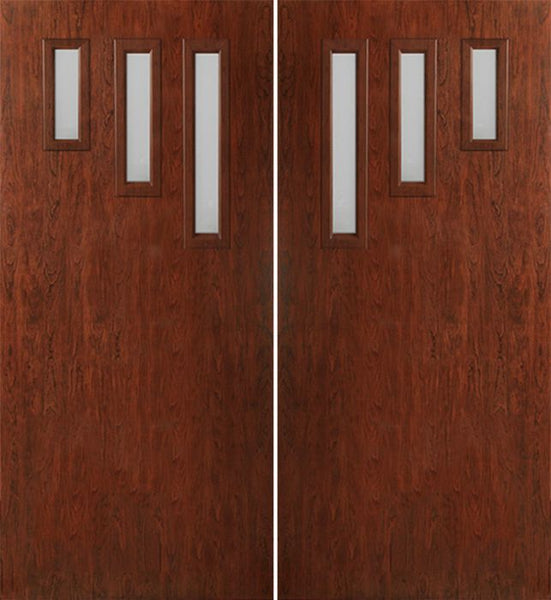 WDMA 60x80 Door (5ft by 6ft8in) Exterior Cherry Contemporary Modern 3 Lite Double Entry Door FC532 1