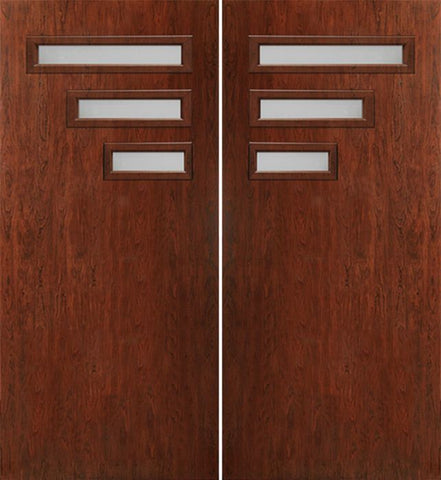 WDMA 60x80 Door (5ft by 6ft8in) Exterior Cherry Contemporary Modern 3 Lite Double Entry Door FC522 1