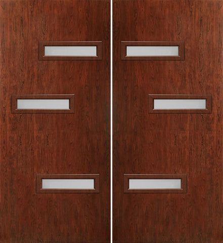 WDMA 60x80 Door (5ft by 6ft8in) Exterior Cherry Contemporary Modern 3 Lite Double Entry Door FC552 1