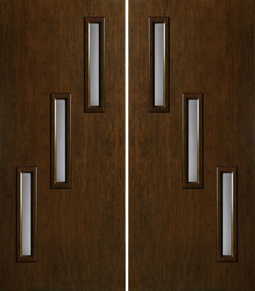 WDMA 60x80 Door (5ft by 6ft8in) Exterior Cherry Contemporary Three Slim Vertical Lite Double Entry Door 1