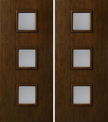 WDMA 60x80 Door (5ft by 6ft8in) Exterior Cherry Contemporary Three Square Lite Double Entry Door 1