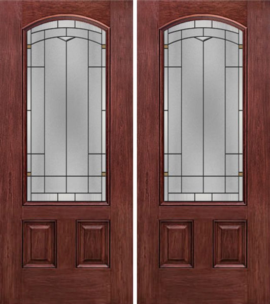 WDMA 60x80 Door (5ft by 6ft8in) Exterior Cherry Camber 3/4 Lite Two Panel Double Entry Door TP Glass 1