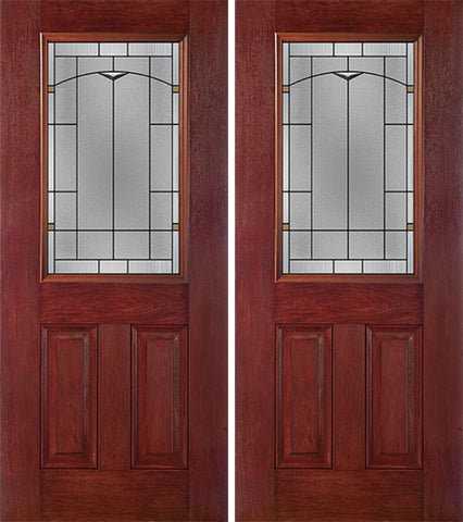 WDMA 60x80 Door (5ft by 6ft8in) Exterior Cherry Half Lite 2 Panel Double Entry Door TP Glass 1