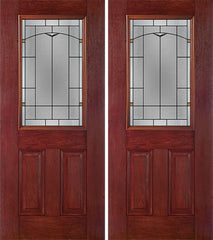 WDMA 60x80 Door (5ft by 6ft8in) Exterior Cherry Half Lite 2 Panel Double Entry Door TP Glass 1