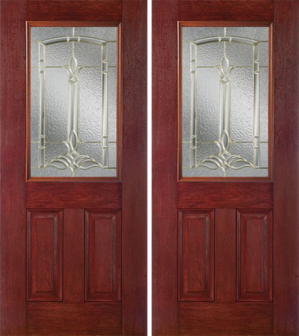 WDMA 60x80 Door (5ft by 6ft8in) Exterior Cherry Half Lite 2 Panel Double Entry Door BT Glass 1