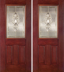 WDMA 60x80 Door (5ft by 6ft8in) Exterior Cherry Half Lite 2 Panel Double Entry Door HM Glass 1