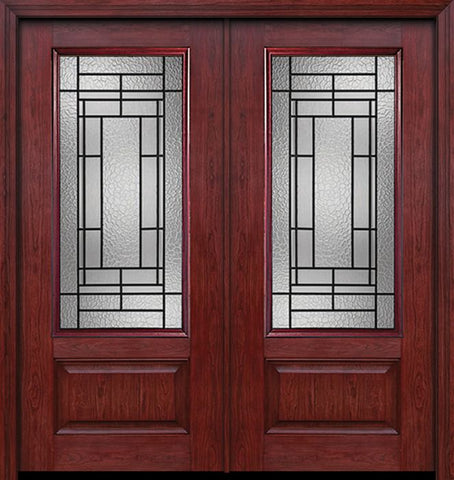 WDMA 60x80 Door (5ft by 6ft8in) Exterior Cherry 3/4 Lite 1 Panel Double Entry Door Pembrook Glass 1