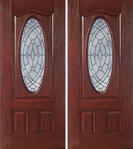 WDMA 60x80 Door (5ft by 6ft8in) Exterior Cherry Oval Three Panel Double Entry Door EE Glass 1