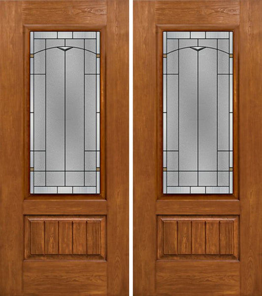 WDMA 60x80 Door (5ft by 6ft8in) Exterior Cherry Plank Panel 3/4 Lite Double Entry Door TP Glass 1