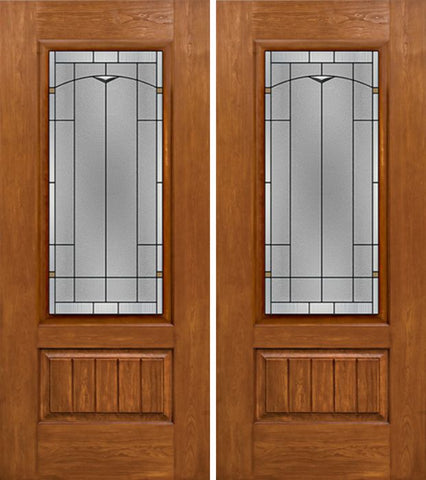 WDMA 60x80 Door (5ft by 6ft8in) Exterior Cherry Plank Panel 3/4 Lite Double Entry Door TP Glass 1