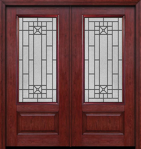 WDMA 60x80 Door (5ft by 6ft8in) Exterior Cherry 3/4 Lite 1 Panel Double Entry Door Courtyard Glass 1