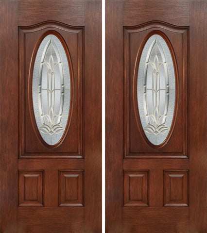 WDMA 60x80 Door (5ft by 6ft8in) Exterior Mahogany Oval Three Panel Double Entry Door BT Glass 1