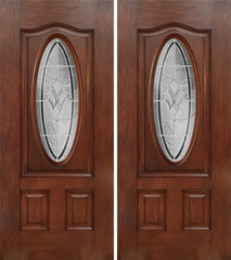 WDMA 60x80 Door (5ft by 6ft8in) Exterior Mahogany Oval Three Panel Double Entry Door RA Glass 1
