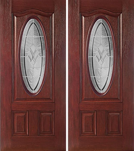 WDMA 60x80 Door (5ft by 6ft8in) Exterior Cherry Oval Three Panel Double Entry Door RA Glass 1
