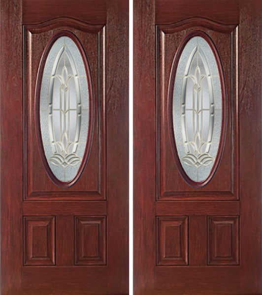 WDMA 60x80 Door (5ft by 6ft8in) Exterior Cherry Oval Three Panel Double Entry Door BT Glass 1