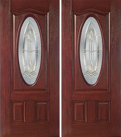 WDMA 60x80 Door (5ft by 6ft8in) Exterior Cherry Oval Three Panel Double Entry Door BT Glass 1