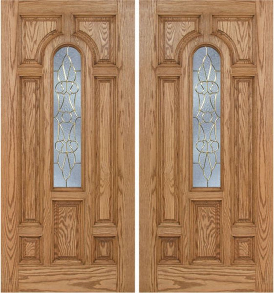WDMA 60x80 Door (5ft by 6ft8in) Exterior Oak Carrick Double Door w/ OL Glass - 6ft8in Tall 1