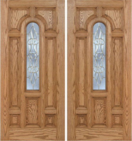 WDMA 60x80 Door (5ft by 6ft8in) Exterior Oak Carrick Double Door w/ L Glass - 6ft8in Tall 1
