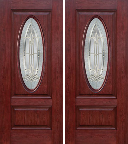 WDMA 60x80 Door (5ft by 6ft8in) Exterior Cherry Oval Two Panel Double Entry Door BT Glass 1
