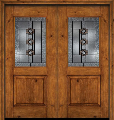 WDMA 60x80 Door (5ft by 6ft8in) Exterior Cherry Alder Rustic Plain Panel 1/2 Lite Double Entry Door Mission Ridge Glass 1