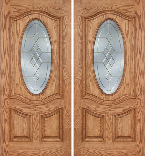 WDMA 60x80 Door (5ft by 6ft8in) Exterior Oak Dally Double Door w/ A Glass - 6ft8in Tall 1