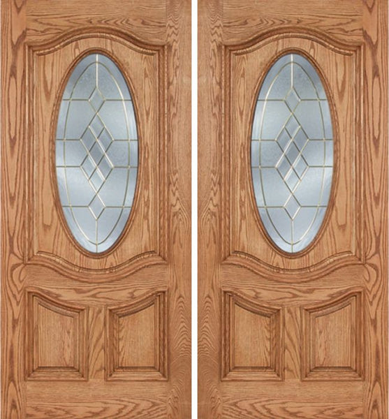 WDMA 60x80 Door (5ft by 6ft8in) Exterior Oak Dally Double Door w/ A Glass - 6ft8in Tall 1