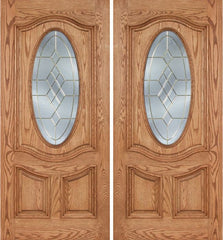 WDMA 60x80 Door (5ft by 6ft8in) Exterior Oak Dally Double Door w/ A Glass - 6ft8in Tall 1