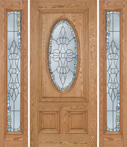 WDMA 60x80 Door (5ft by 6ft8in) Exterior Oak Watson Single Door/2side w/ Tiffany Glass 1