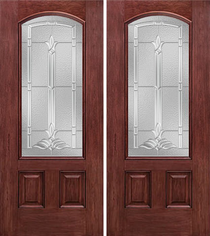 WDMA 60x80 Door (5ft by 6ft8in) Exterior Cherry Camber 3/4 Lite Two Panel Double Entry Door BT Glass 1