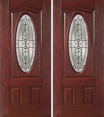 WDMA 60x80 Door (5ft by 6ft8in) Exterior Cherry Oval Three Panel Double Entry Door CD Glass 1