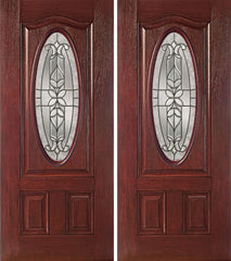 WDMA 60x80 Door (5ft by 6ft8in) Exterior Cherry Oval Three Panel Double Entry Door CD Glass 1