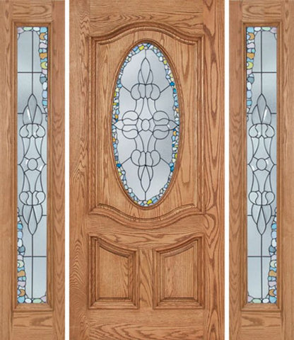 WDMA 60x80 Door (5ft by 6ft8in) Exterior Oak Dally Single Door/2side w/ Tiffany Glass - 6ft8in Tall 1