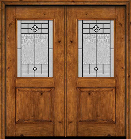 WDMA 60x80 Door (5ft by 6ft8in) Exterior Cherry Alder Rustic Plain Panel 1/2 Lite Double Entry Door Beaufort Glass 1