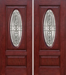 WDMA 60x80 Door (5ft by 6ft8in) Exterior Cherry Oval Two Panel Double Entry Door CD Glass 1