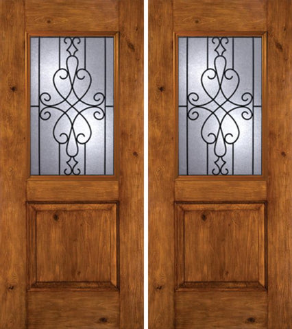 WDMA 60x80 Door (5ft by 6ft8in) Exterior Knotty Alder Alder Rustic Plain Panel Double Entry Door WY Glass 1