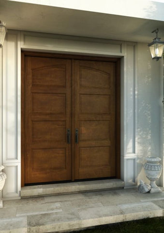 WDMA 60x80 Door (5ft by 6ft8in) Exterior Barn Mahogany Arch Top 4 Panel Transitional or Interior Double Door 1