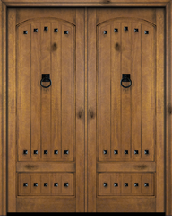 WDMA 60x80 Door (5ft by 6ft8in) Exterior Barn Mahogany 3/4 Arch Top Panel V-Grooved Plank or Interior Double Door with Clavos 1