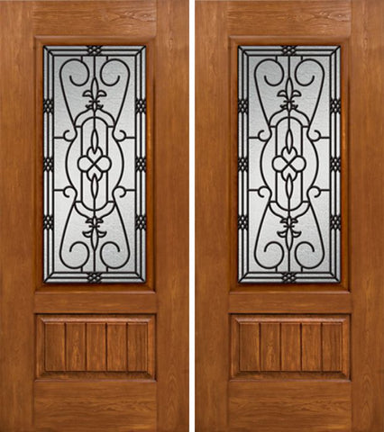 WDMA 60x80 Door (5ft by 6ft8in) Exterior Cherry Plank Panel 3/4 Lite Double Entry Door 3/4 Lite w/ MD Glass 1