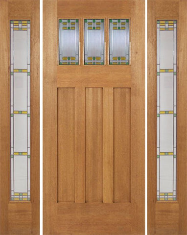 WDMA 60x84 Door (5ft by 7ft) Exterior Mahogany Barnsdale Single Door/2 Full-lite side w/ GO Glass 1