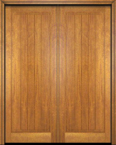 WDMA 60x84 Door (5ft by 7ft) Interior Swing Mahogany Rustic-Old World Home Style 1 Panel V-Grooved Plank Exterior or Double Door 1