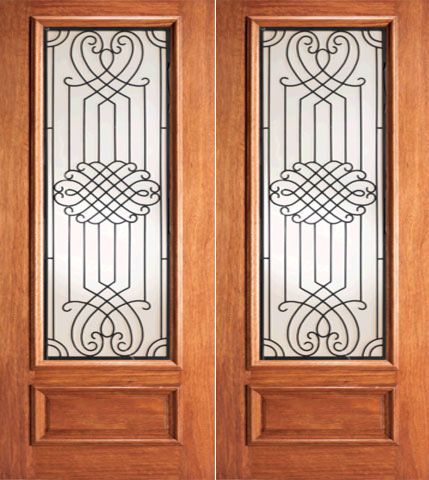 WDMA 60x84 Door (5ft by 7ft) Exterior Mahogany Designer Ironwork Scrollwork Glass Double Door 1